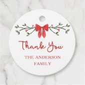 赤エレガント弓のクリパーソナライズされたスマスありがとう フェイバータグ (正面)