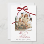 赤エレガント弓アーチ写真メリークリスマス シーズンカード (正面)