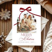 赤エレガント弓アーチ写真メリークリスマス シーズンカード