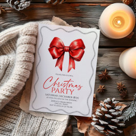 赤エレガント弓クリスマスパーティー 招待状