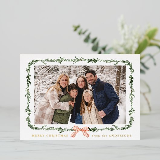 赤エレガント弓グリーンリーガーランド2写真 箔シーズンカード (立ち正面)