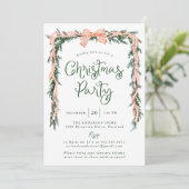 赤エレガント弓ストライプの緑クリスマスパーティー 招待状 (スタンド正面)