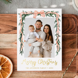 赤エレガント弓ストライプの緑4枚 箔シーズンカード