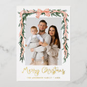 赤エレガント弓ストライプの緑4枚 箔シーズンカード (正面)