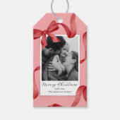 赤エレガント弓フォトホリデー ギフトタグ (正面)