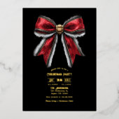 赤エレガント弓&ゴールドフォイルクリスマスパーティー 箔招待状 (正面)