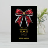 赤エレガント弓&ゴールドフォイルクリスマスパーティー 箔招待状 (立ち正面)