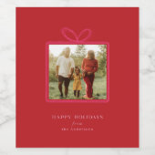 赤エレガント弓「ハッピーホリデー」クリスマスフォト ワインラベル (シングルラベル)