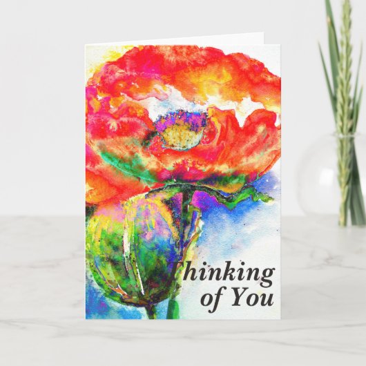 赤エレガント抽象芸術フローラ水絵画色 カード (正面)