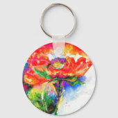 赤エレガント抽象芸術フローラ水絵画色 キーホルダー (正面)