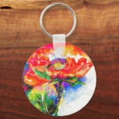 赤エレガント抽象芸術フローラ水絵画色 キーホルダー (正面)