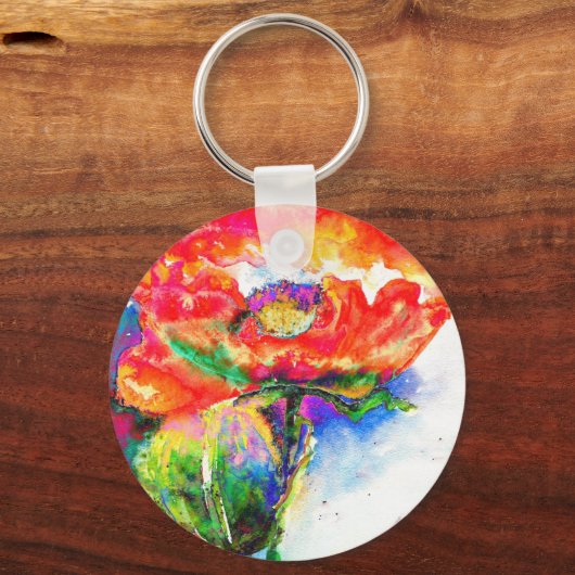 赤エレガント抽象芸術フローラ水絵画色 キーホルダー (正面)