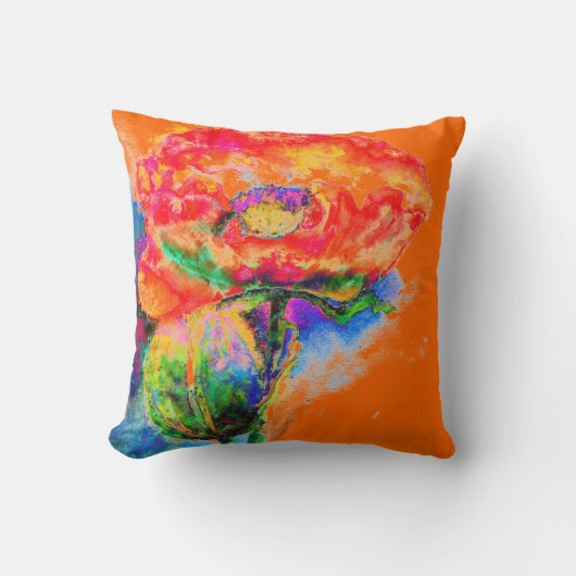 赤エレガント抽象芸術フローラ水絵画色 クッション (正面)