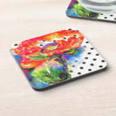 赤エレガント抽象芸術フローラ水絵画色 コースター (左側)