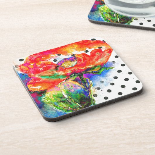 赤エレガント抽象芸術フローラ水絵画色 コースター (左側)