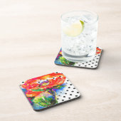 赤エレガント抽象芸術フローラ水絵画色 コースター (右側)