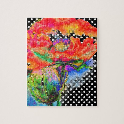 赤エレガント抽象芸術フローラ水絵画色 ジグソーパズル (縦)