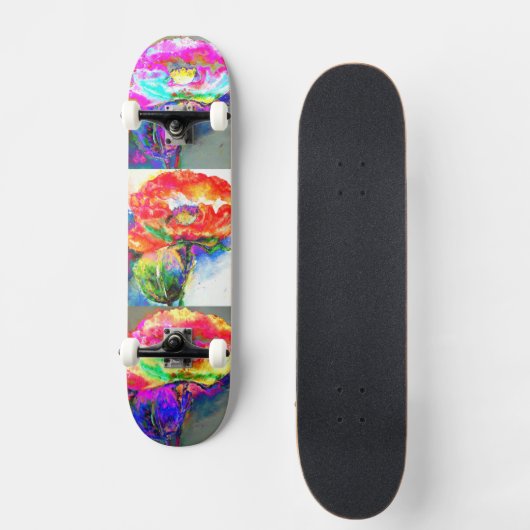 赤エレガント抽象芸術フローラ水絵画色 スケートボード (正面)