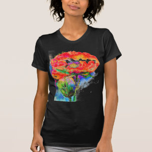 赤エレガント抽象芸術フローラ水絵画色 Tシャツ