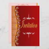 赤エレガント招待状の白とオレンジ 招待状 (正面/裏面)