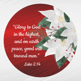 赤エレガント教派ホワイトポインセチア・クリスマス ラウンドシール