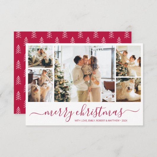 赤エレガント文字コラージクリスマスホリデーカード 招待状 (正面/裏面)