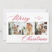 赤エレガント文字メリークリスマスフォトコラージュ シーズンカード (正面)