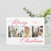 赤エレガント文字メリークリスマスフォトコラージュ シーズンカード (スタンド正面)