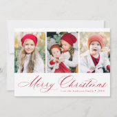 赤エレガント文字メリークリスマス3写真 シーズンカード (正面)