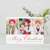 赤エレガント文字メリークリスマス3写真 シーズンカード (スタンド正面)