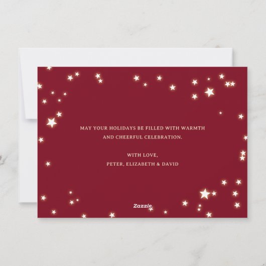 赤エレガント星フォトメリークリスマスカード シーズンカード (裏面)