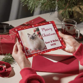 赤エレガント星ホリデーフォト シーズンカード