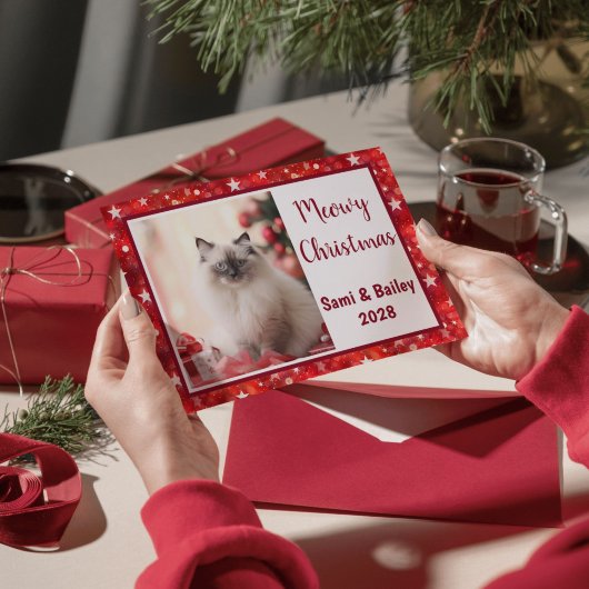 赤エレガント星ホリデーフォト シーズンカード