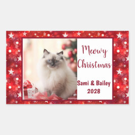 赤エレガント星ホリデーフォト 長方形シール