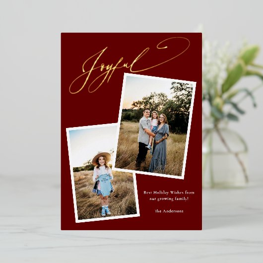 赤エレガント書写真妊娠 箔シーズンカード (立ち正面)