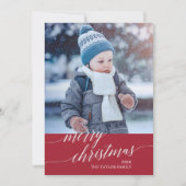 赤エレガント書道楽しいクリスマス写真 シーズンカード (正面)