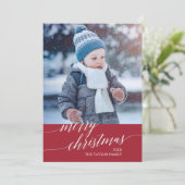 赤エレガント書道楽しいクリスマス写真 シーズンカード (スタンド正面)