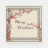 赤エレガント果実クリスマス付きブラック&クリーム スタンダードランチョンナプキン (正面)