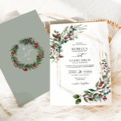 赤エレガント果実緑のクリスマス結婚の 招待状