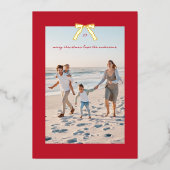 赤エレガント枠クリスマス金ゴールドボウフォト 箔シーズンカード (正面)