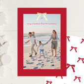 赤エレガント枠クリスマス金ゴールドボウフォト 箔シーズンカード