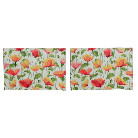 赤エレガント桃黄色の花 | 枕カバー (フロントセット)