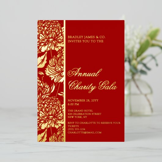 赤エレガント植物学チャリティーイベントガラパーティー 箔招待状 (立ち正面)