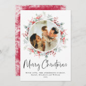 赤エレガント植物性リースクリスマススクリプト シーズンカード (正面/裏面)