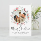 赤エレガント植物性リースクリスマススクリプト シーズンカード (スタンド正面)