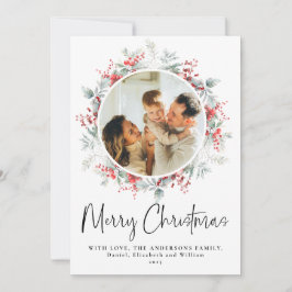 赤エレガント植物性リースクリスマススクリプト シーズンカード