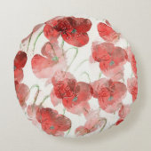 赤エレガント水カラーポピーイラストレーション ラウンドクッション (裏面)