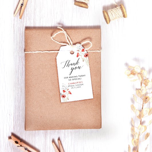 赤エレガント水彩花ブライダルシャワー ギフトタグ