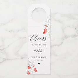 赤エレガント水彩花ブライダルシャワー ボトルネックタグ