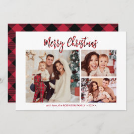 赤エレガント水牛のプレイド3数々の写真クリスマス シーズンカード